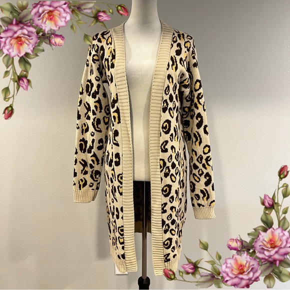 Boohoo Sweaters - Leopard Print Open Front Cardigan Sweater
